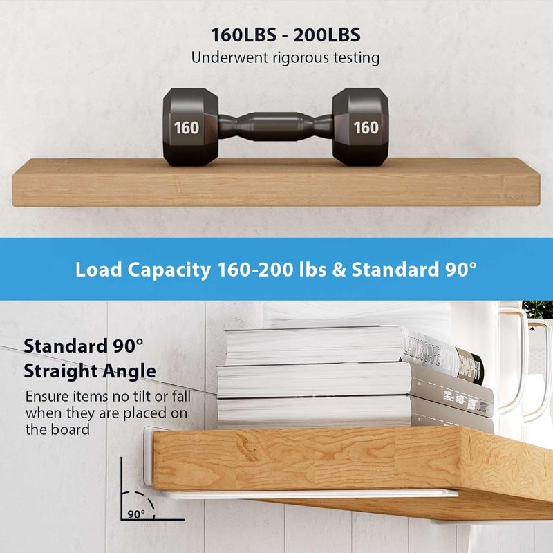 WEKIS Shelf Brackets, Heavy Duty Floating Shelf Brackets 8-Inch Long, 6-Pack Brackets for Shelves, Matte White L Hidden Metal Wall Shelf Support Shelving Brackets, 1/5-Inch Thick 160 lb. Load Capacity - Image 5